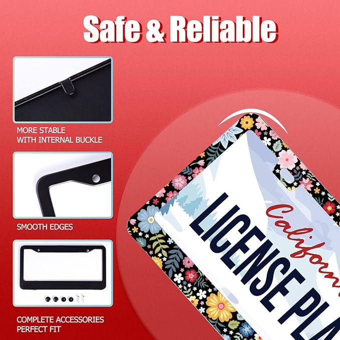 2Pcs Colorful Floral Flowers License Plate Frame Personalise Cute License Plate - Image 2
