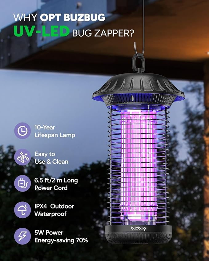 Buzbug LED Bug Zapper Indoor Outdoor, 10 Years Lifespan, 6.5ft Power Cord - Image 2