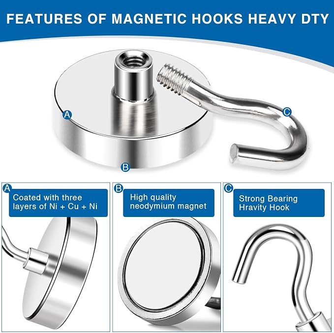 LOVIMAG Magnetic Hooks Heavy Duty, Super Stong Magnetic Hooks Neodymium Magnet - Image 4