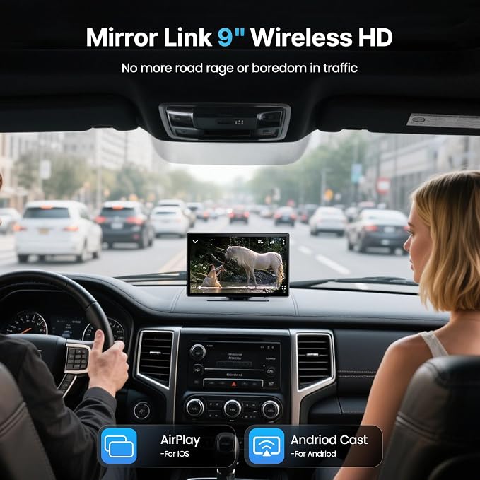 9''HD Wireless Carplay Screen For Car 4K Dash Cam&1080P Backup Camera - Image 3