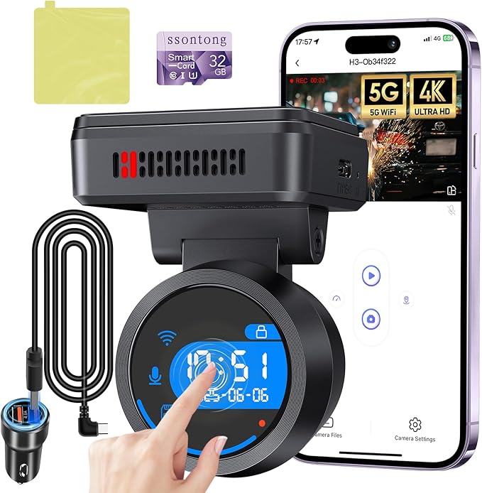 Dash Cam Front 4K Dash Camera for Cars Built-in WiFi/APP Control Dashcams for by ssontong