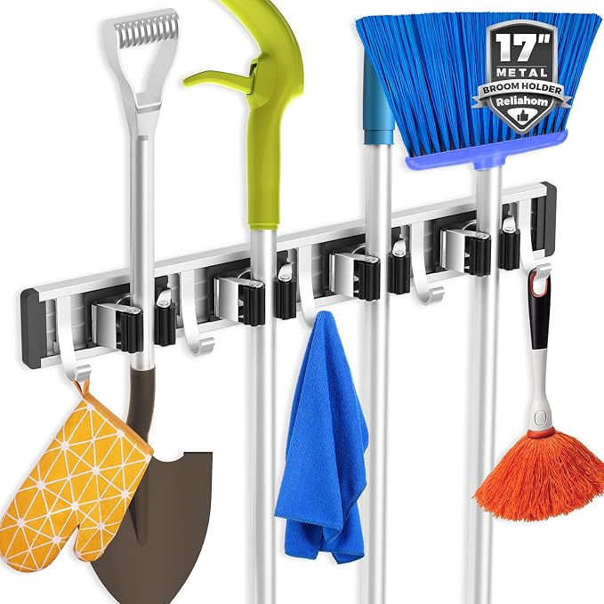 Broom Holder Wall Mount Mop and Broom Hanger Wall Mounted Garage Storage Rack by reliahom