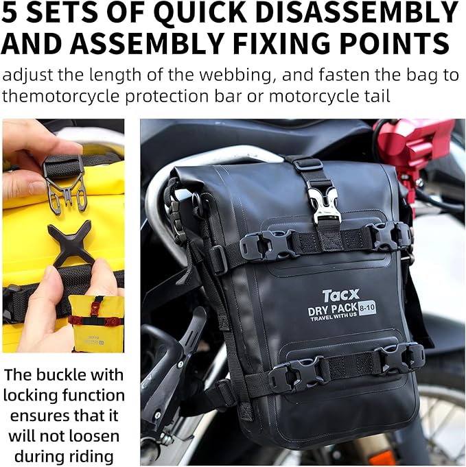 Motorcycle Tail Bag Front Bumper Bag, 12L Roll-top Waterproof Motor Saddle - Image 5