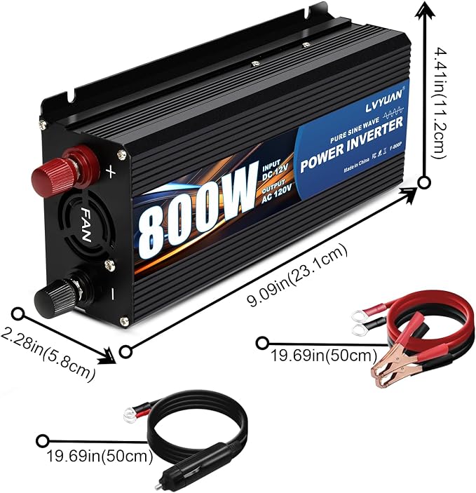 LVYUAN 800 Watt Pure Sine Wave Power Inverter 12V to 110V120V DC to AC Converter - Image 3