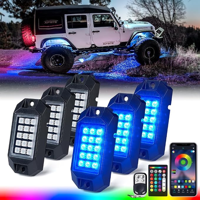 Xprite Bluetooth RGB LED Rock Lights Kit, Motorcycles, Boats by XPRITE