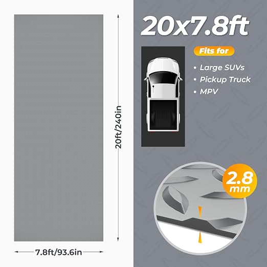 7.8 x 20 FT Garage Floor Mat, 2.8mm Thickness Diamond Plate Vinyl Garage - Image 3