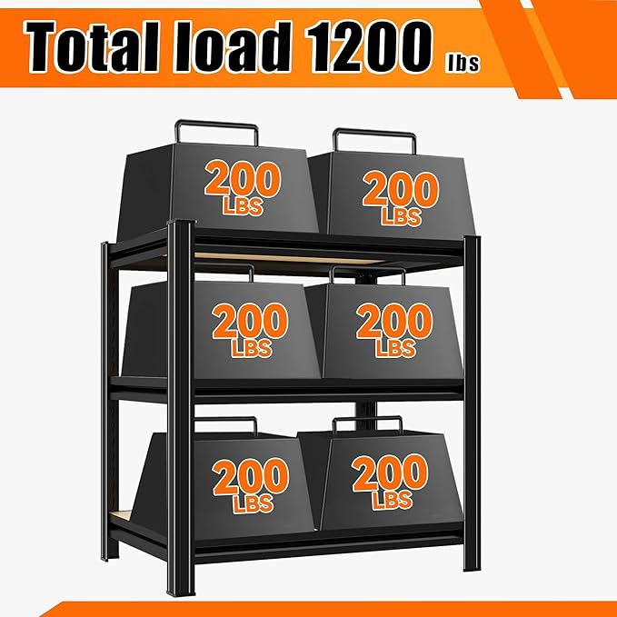Garage Shelving, 3-Tier Adjustable Storage Shelves, Metal & Wood Pantry Shelf - Image 4