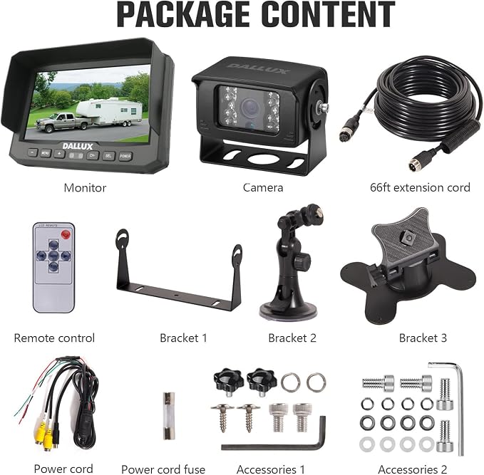 DALLUX Heavy Duty Vehicle Truck Bus Backup Camera System, Waterproof Night - Image 9