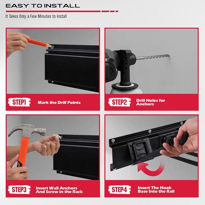 48" Heavy Duty Garage Wall Organizer, Wall Mount Tool Storage Rack - Image 4