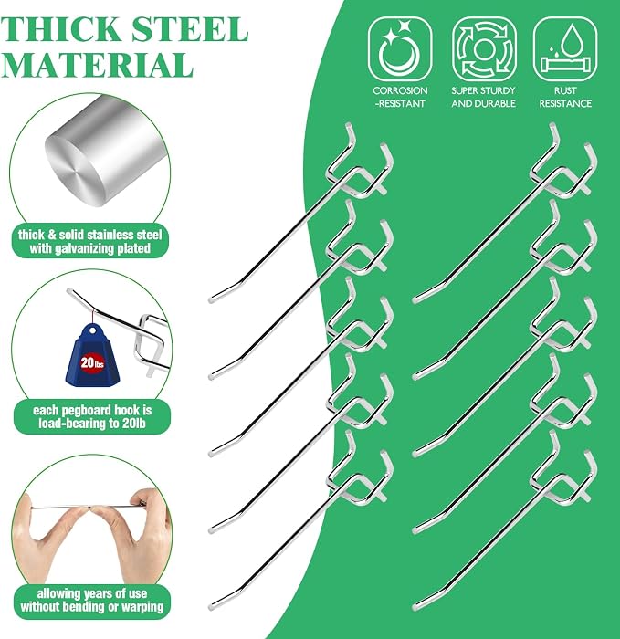 50Pcs 4"/10CM Pegboard Hooks Assortment Set, Metal Peg Board Hooks - Image 3