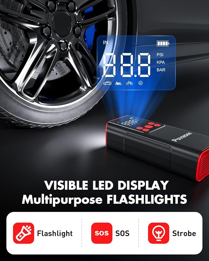 Tire Inflator Portable Air Compressor Povasee 150PSI Portable Air Pump - Image 4