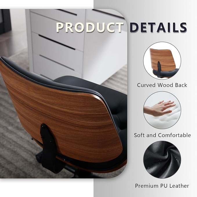 Armless Home Office Chair with Wheels, PU Leather Adjustable Height Computer - Image 5