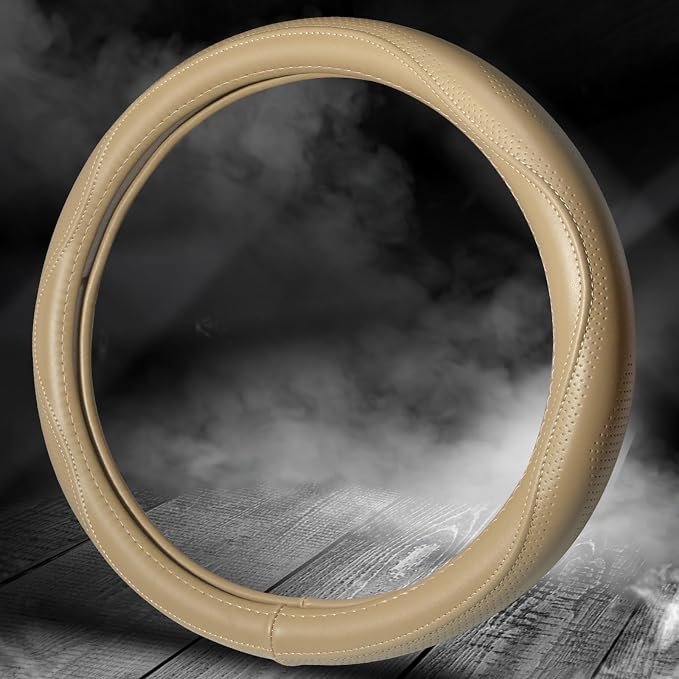 HAOKAY Top Grade Beige Genuine Leather Steering Wheel Cover Men Women, Luxury - Image 5