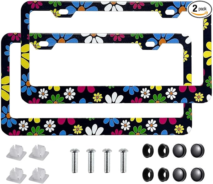 Hippie Flower License Plate Frame-2 Pack Colorful Daisy Blossom License Plate by Unknown