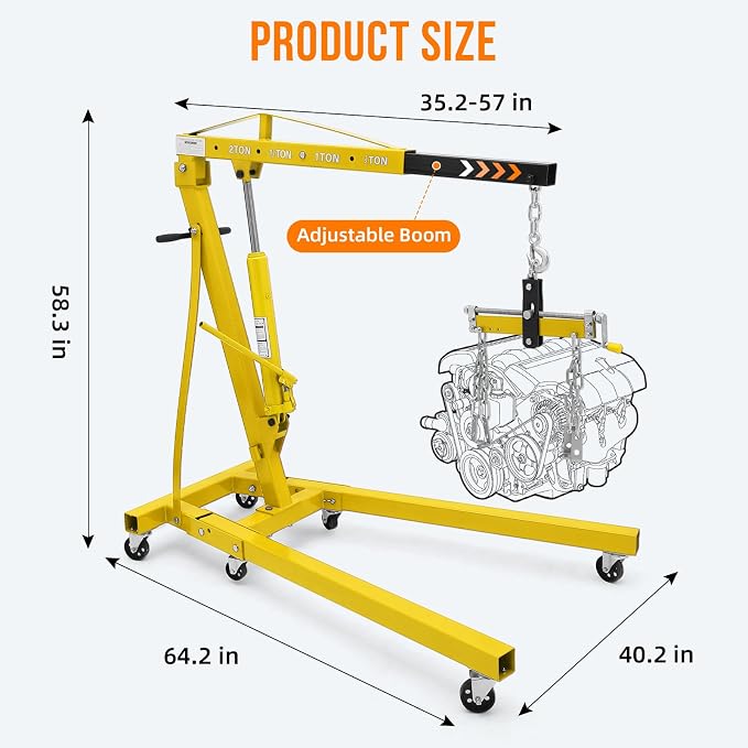 Engine Hoist with Lever, 2 Ton 4000 Lbs Heavy Duty Folding Cherry Picker Engine - Image 5