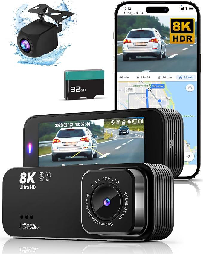 Dash Cam Front and Rear, 8K/2.5K UHD Dash Camera by lensuge