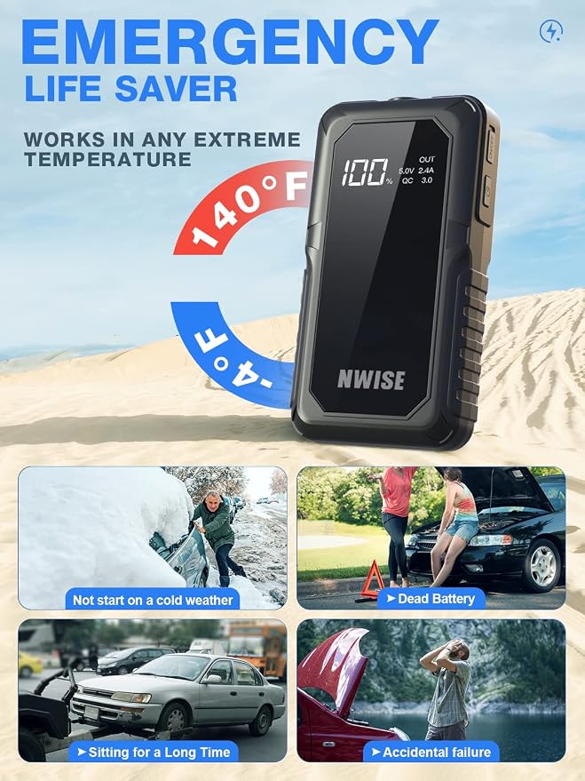 NWISE Car Jump Starter, 2000A Peak 20000mAh Portable Battery Starter - Image 7