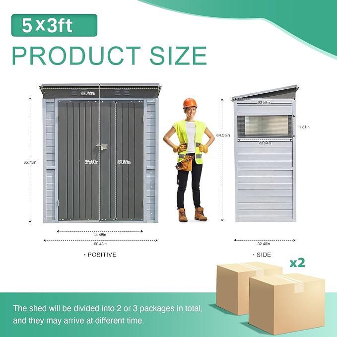 5x3 FT Outdoor Storage Shed - Image 2