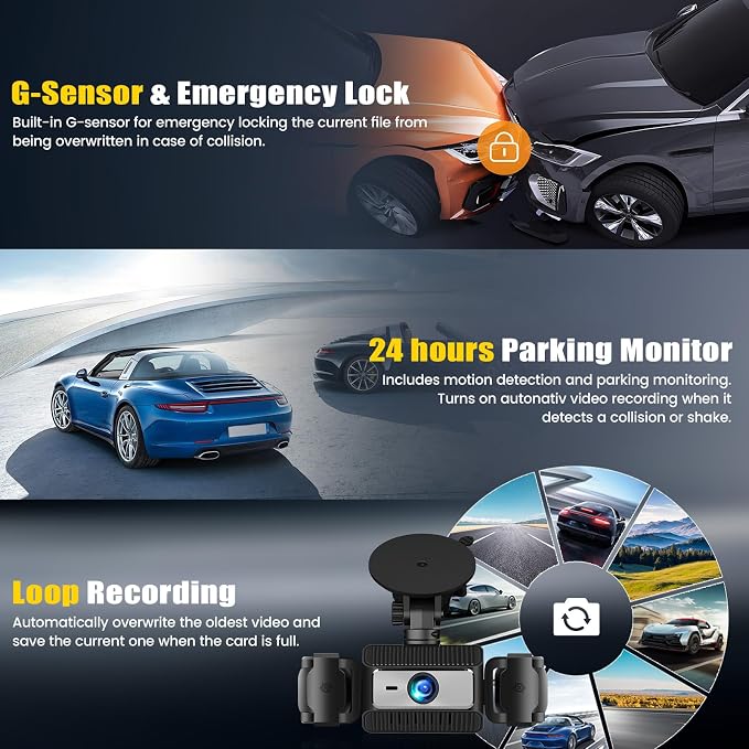 4 Channel Dash Cam Front and Rear Inside Left Right, 2.4 Inch 1080P Dash Camera - Image 6
