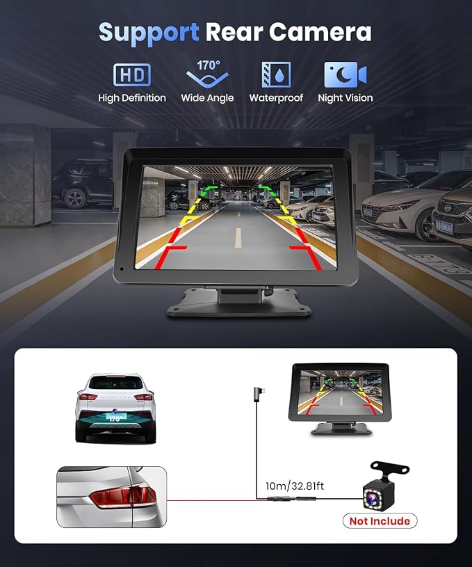 Podofo Portable Car Stereo Wireless Carplay Android Auto, 7 Inch Touch Screen - Image 7
