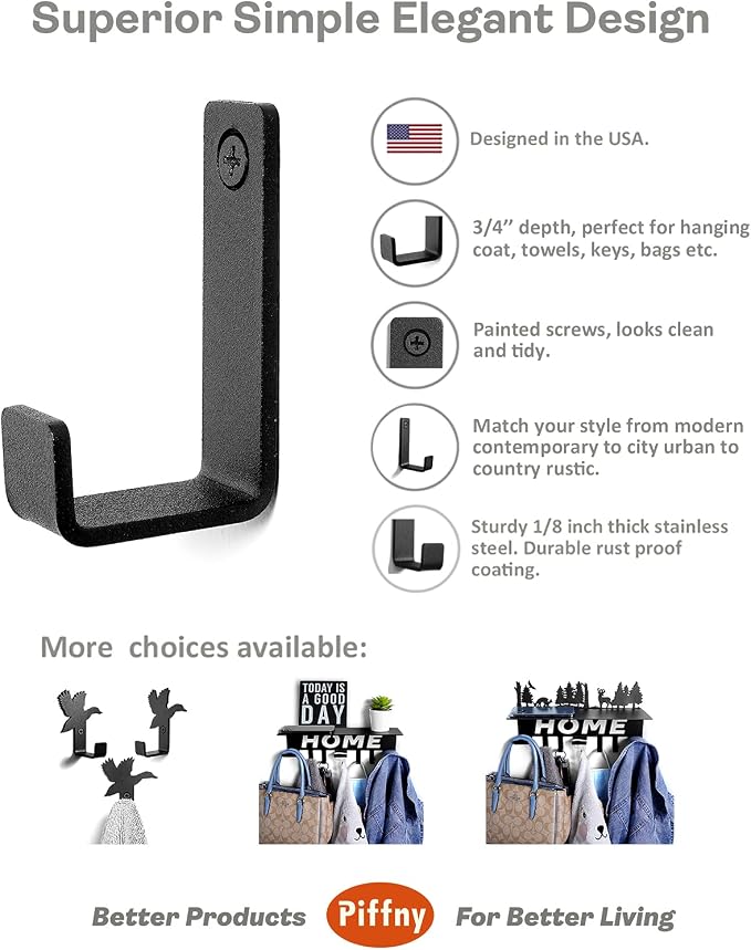 6 Pack Heavy Duty Steel Essential Style Wall Hooks - Image 2