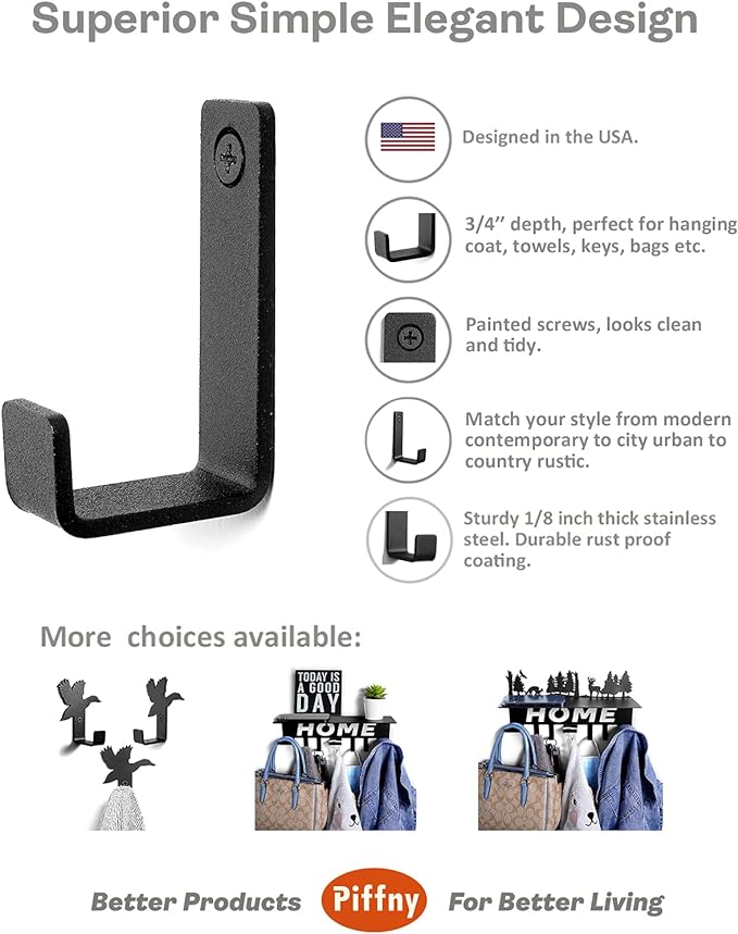 Robe & Towel Hook, 6 Pack Heavy Duty Stainless Steel Outdoor Wall Hooks - Image 2