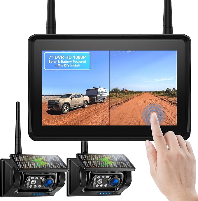 Fookoo 2 Magnetic Solar Wireless Backup Camera 7" IPS Touchscreen Monitor 1 Min by FOOKOO