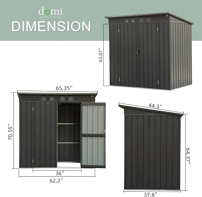 Domi Outdoor 5’ x 3’ Storage Shed, Metal Sheds Tool Storage Slope Roof - Image 3