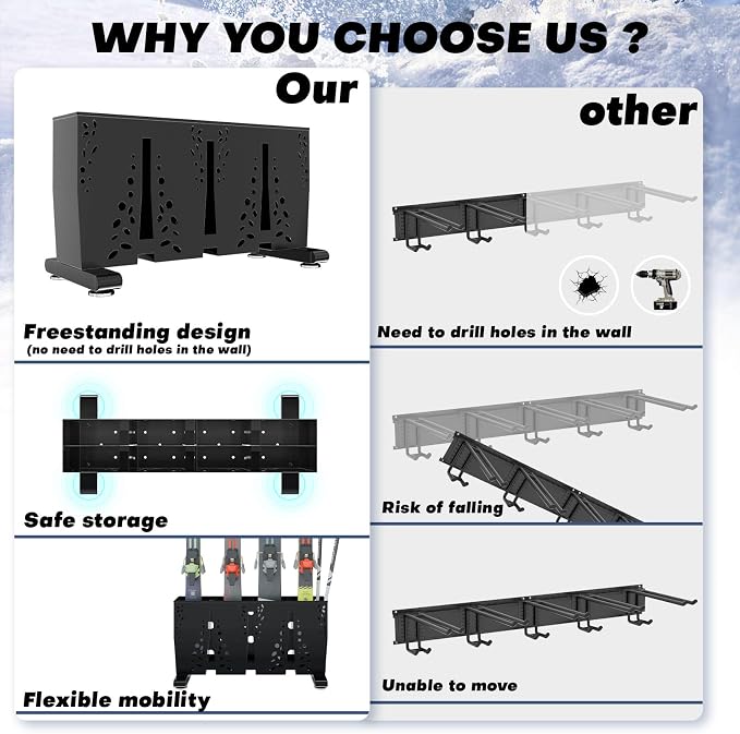 Heavy Duty Metal Ski Storage Rack, 4 Pair Freestanding Steel Ski Holder - Image 6