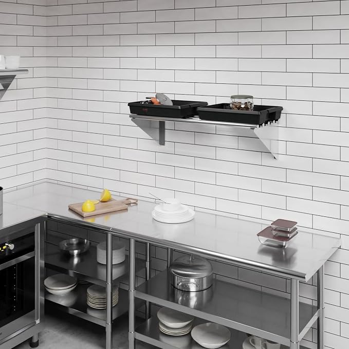 AmGood 14 in. x 36 in. NSF Stainless Steel Tubular Wall Shelf | Heavy-Duty - Image 2