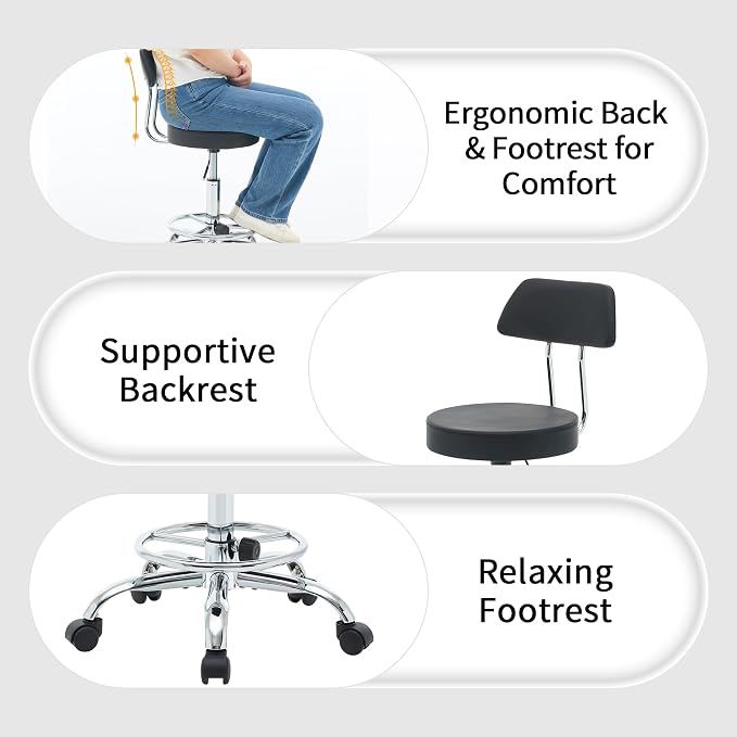 Office Chair with Back Work Stool with Footrest - Image 5