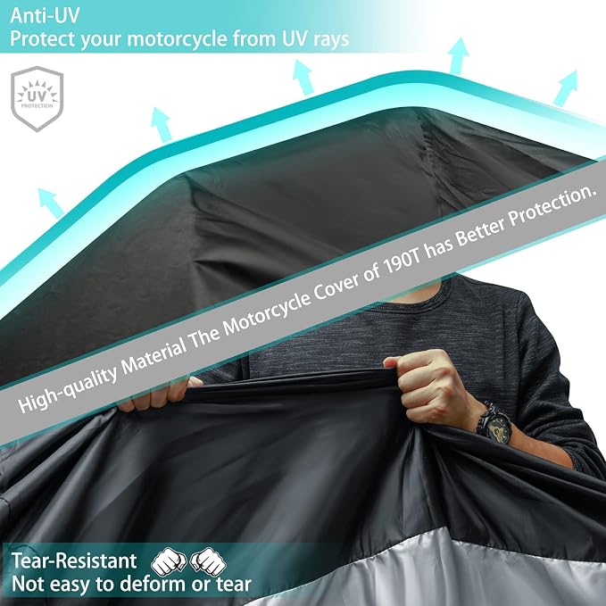 Motorcycle Cover, Motorbike Cover All Season Universal Weather Waterproof Sun - Image 6