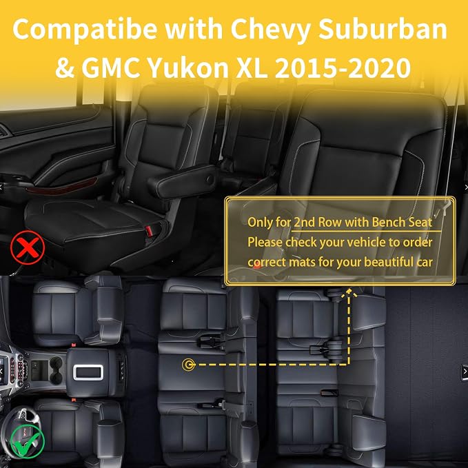 GINOWY-Floor Mats for Chevy Suburban/GMC Yukon XL 2015-2020 2nd Row - Image 5