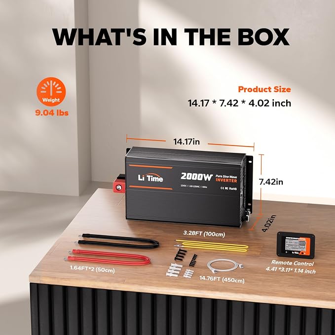LiTime 2000W Pure Sine Wave Inverter 12V DC to 120V AC Converter - Image 2