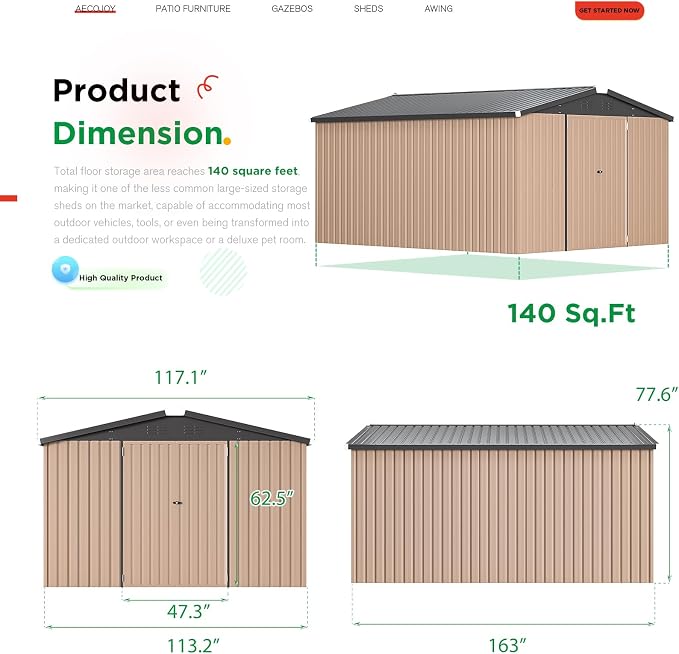 AECOJOY 10' x 14' Shed Metal, Outdoor Storage Sheds & Outdoor Storage 10' x 14' - Image 4