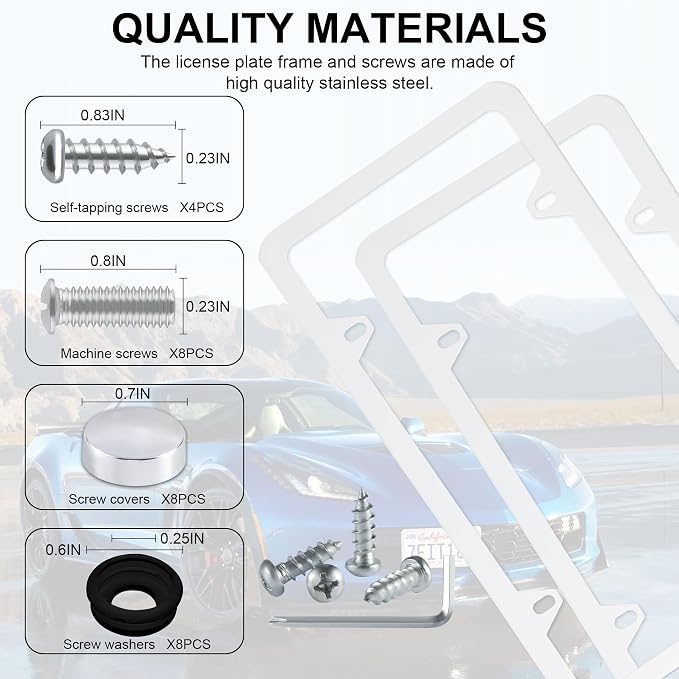 LivTee 4 Holes Stainless Steel License Plate Frames, Automotive Exterior - Image 4