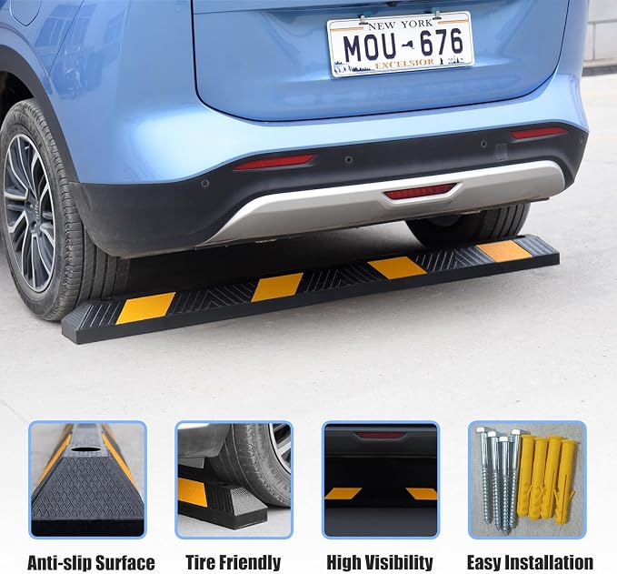 72" in 6' Ft Heavy-duty Rubber Parking Curb, Installation Kits Included - Image 3