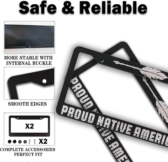 License Plate Frames Black and White License Plate Holder Proud Native American - Image 4