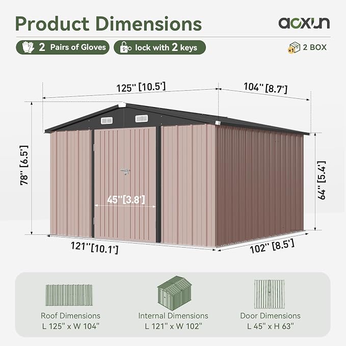 Aoxun 10x8.5 FT Outdoor Storage Shed Garden Metal Shed - Image 7