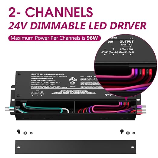 EMITEVER 192W Dimmable LED Driver, 24V 5-in-1 Dimmable Power Supply, 2-Channels - Image 2