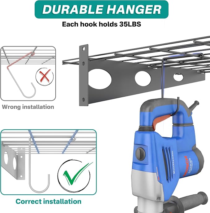 EVERHANGER Wall Mounted Garage Wall Shelves, 2 x 4 ft Metal Storage Shelves - Image 5
