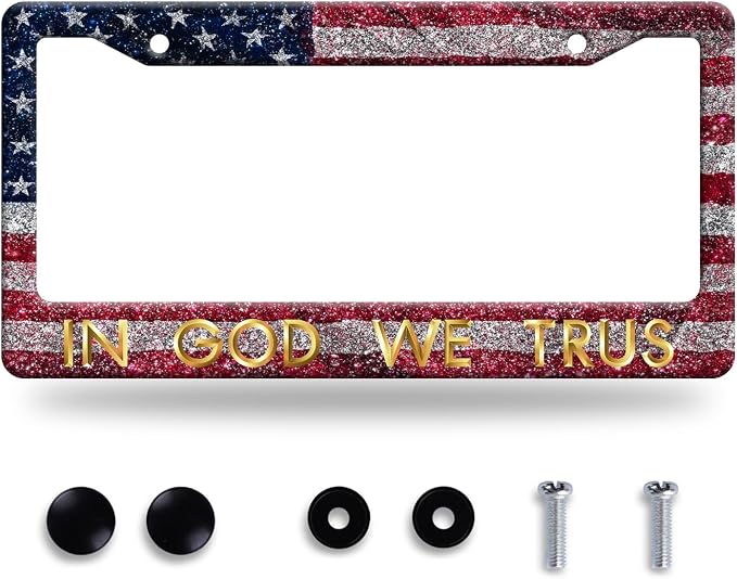 in God We Trust License Plate Frame American Flag License Plate Stainless Steel by GORSNKYE