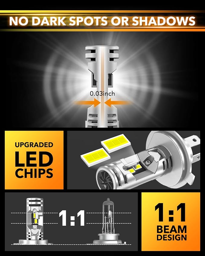 OXILAM H4 9003 LED Upgrade Bulbs, 36000LM 6500K White, 800% Brighter, Built-in - Image 3