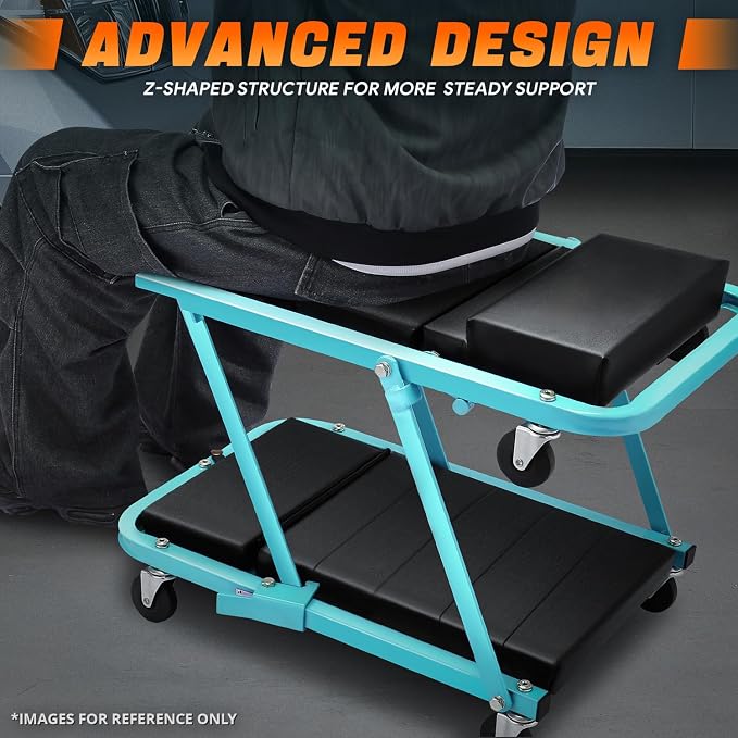 DNA MOTORING 48" 2 IN 1 Folding Rolling Garage Shop Creeper Roller Seat - Image 4