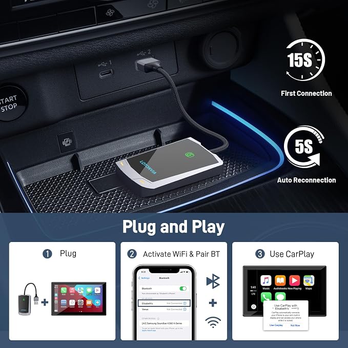 Wireless CarPlay Adapter for iPhone, Upgraded 5.8GHz Carplay Wireless Adapter - Image 3