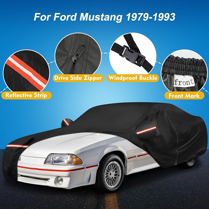 QUNSUNUS Waterproof Car Cover for Ford Mustang 1979-1993, Outdoor Car Covers - Image 2