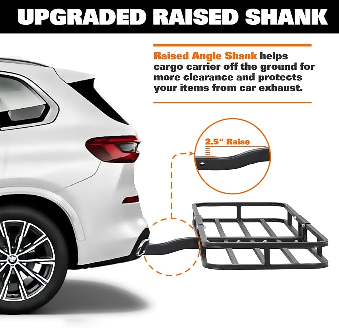 WEIZE Folding Hitch Mount Cargo Carrier Basket 53" X 19" + Waterproof Cargo Bag - Image 3