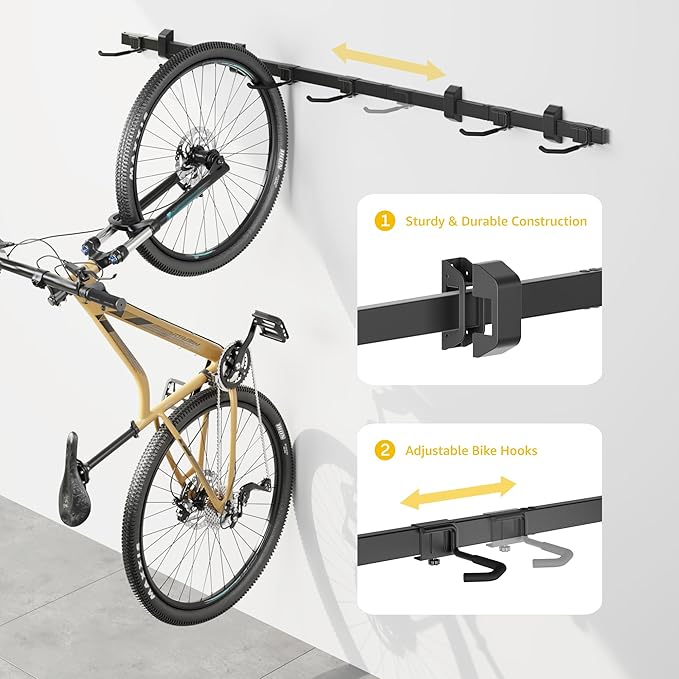 monTEK Enhanced Garage Bike Rack, Adjustable 6 Bike Hangers - Image 3