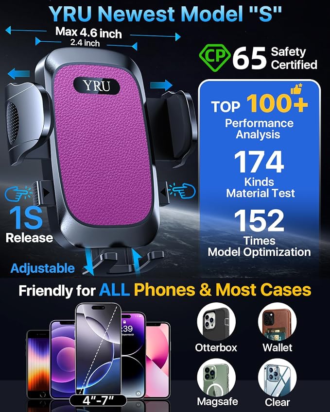 YRU Cell Phone Holder for Car Dashboard Windshield Phone Stand for iPhone 16 15 - Image 3