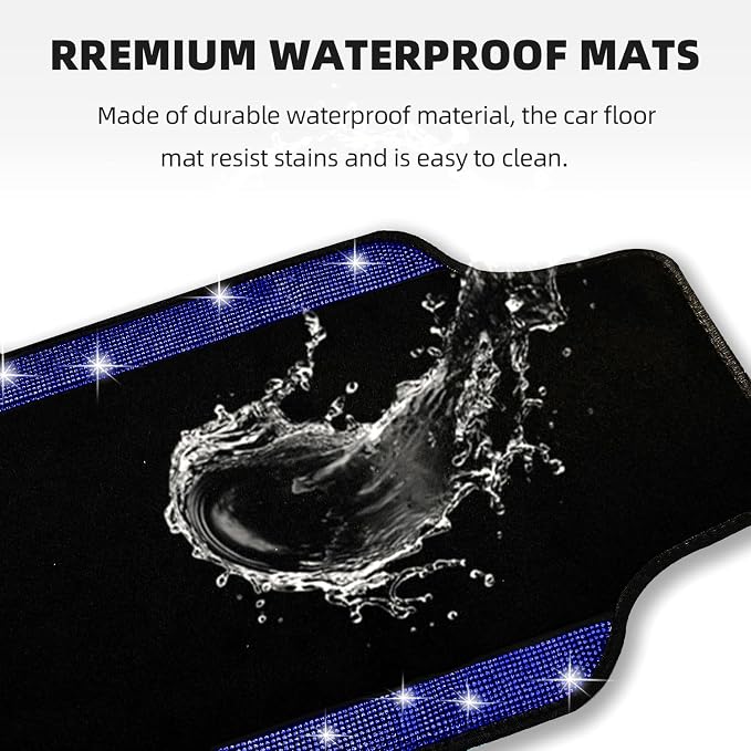 NBTEPEM Blue Bling Car Floor Mats Full Set, Universal Fit Most Cars - Image 3